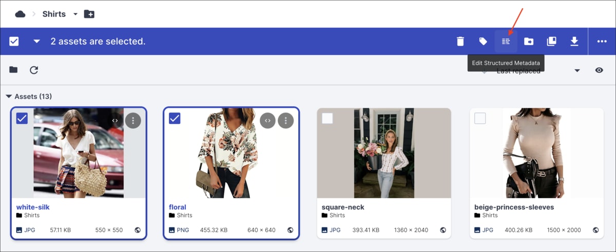 Media library asset toolbar