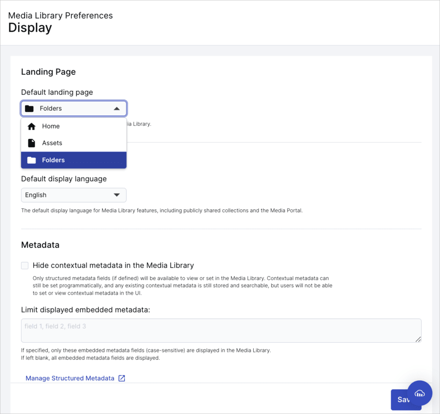 Media Library Preferences - Display page