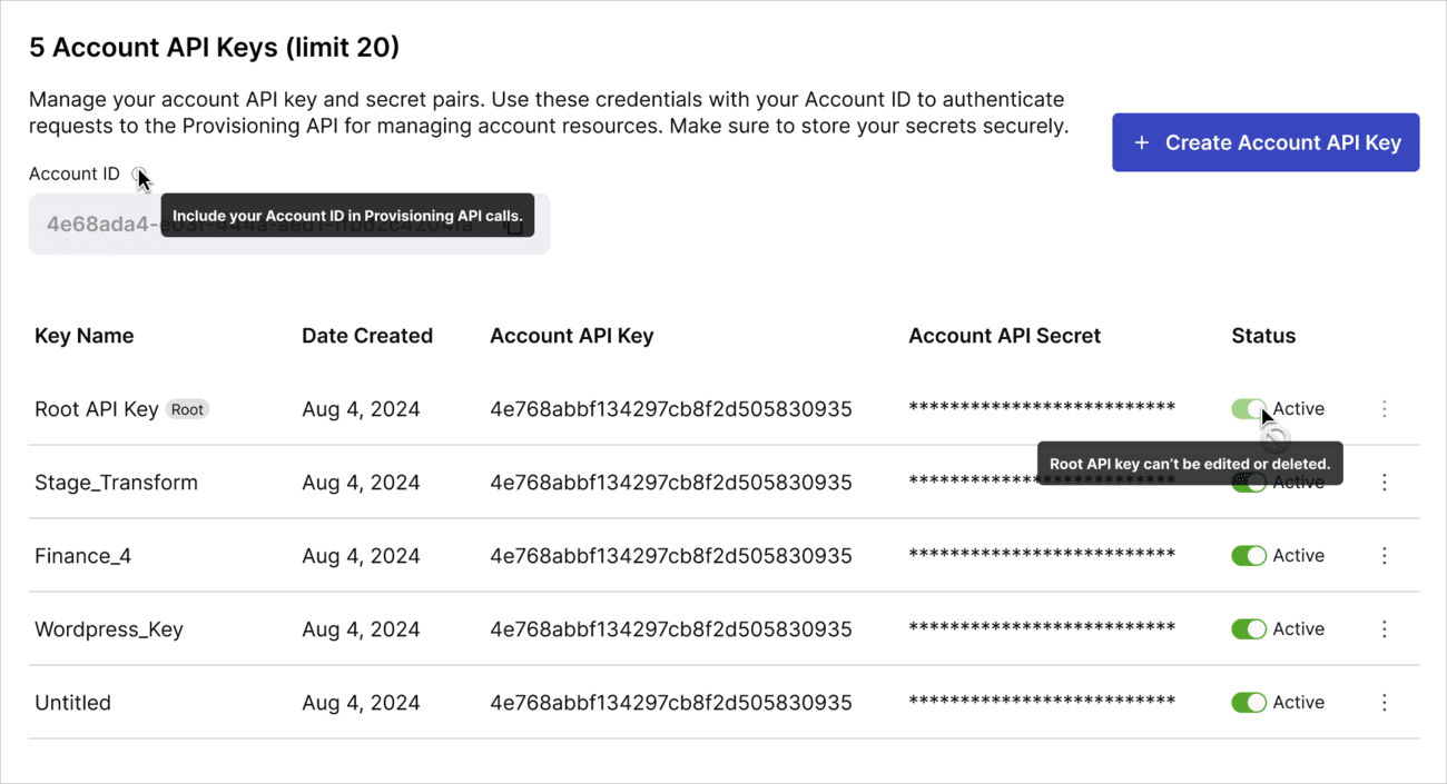 Account API keys