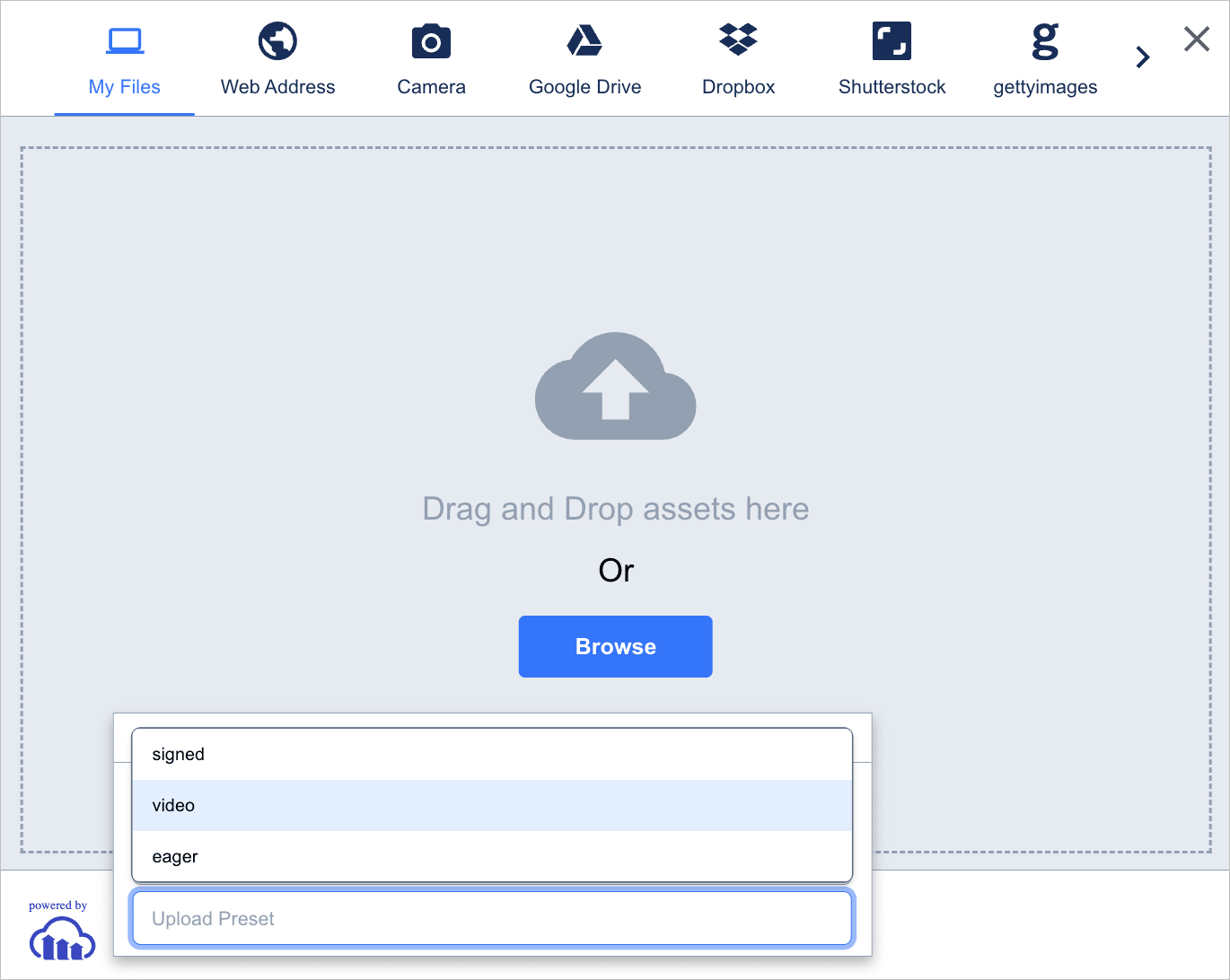 Upload widget - upload preset selection