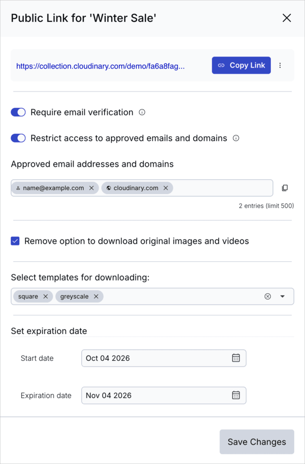 Public Link dialog box