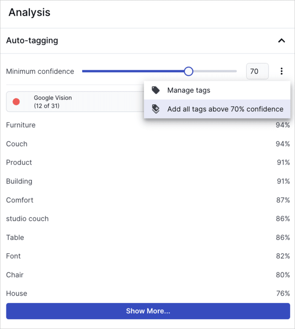 Apply auto-tagging in the Analysis tab of the asset management drill-down page