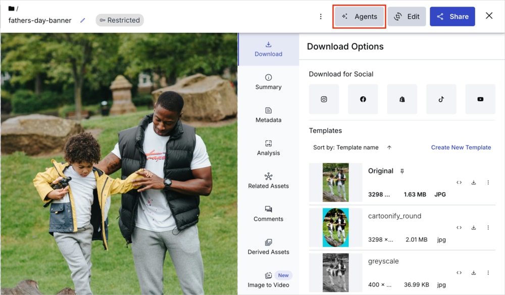 Agents on the Manage page