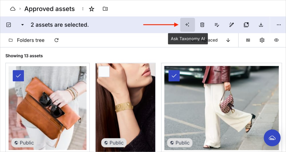 Ask Taxonomy AI in the assets toolbar