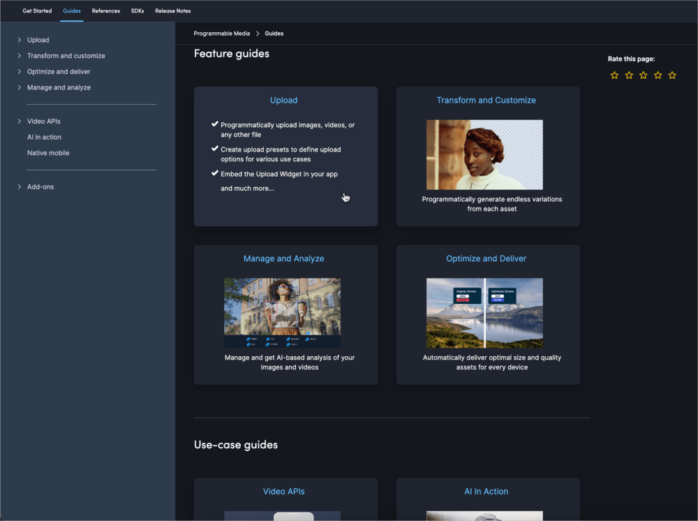 Simplified docs guide menu