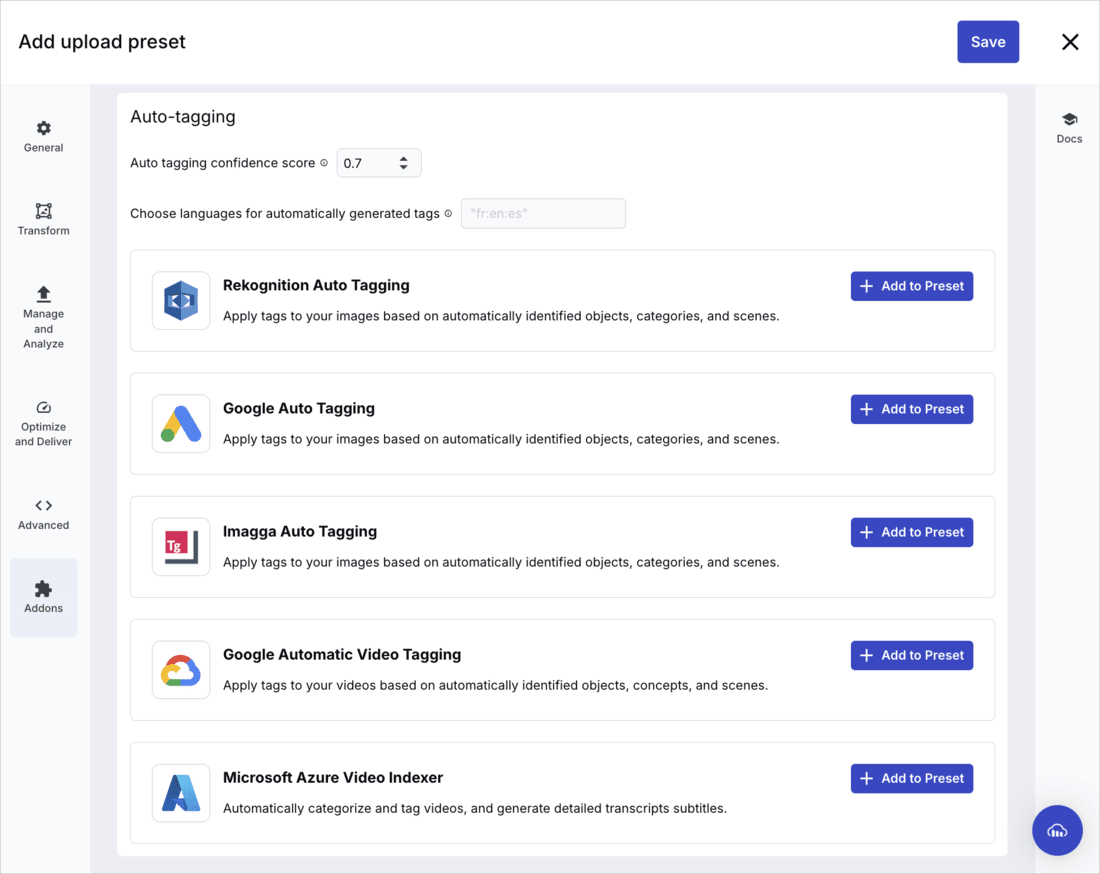 Upload preset - auto-tagging