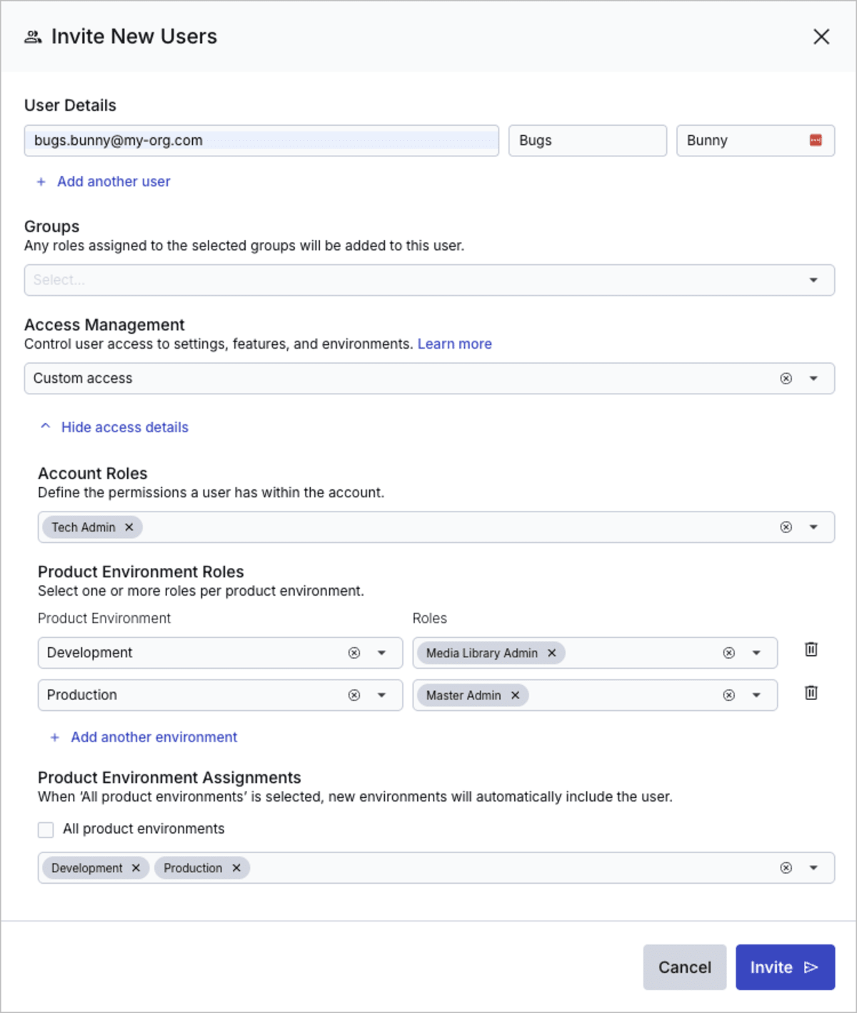 Invite users - customize access