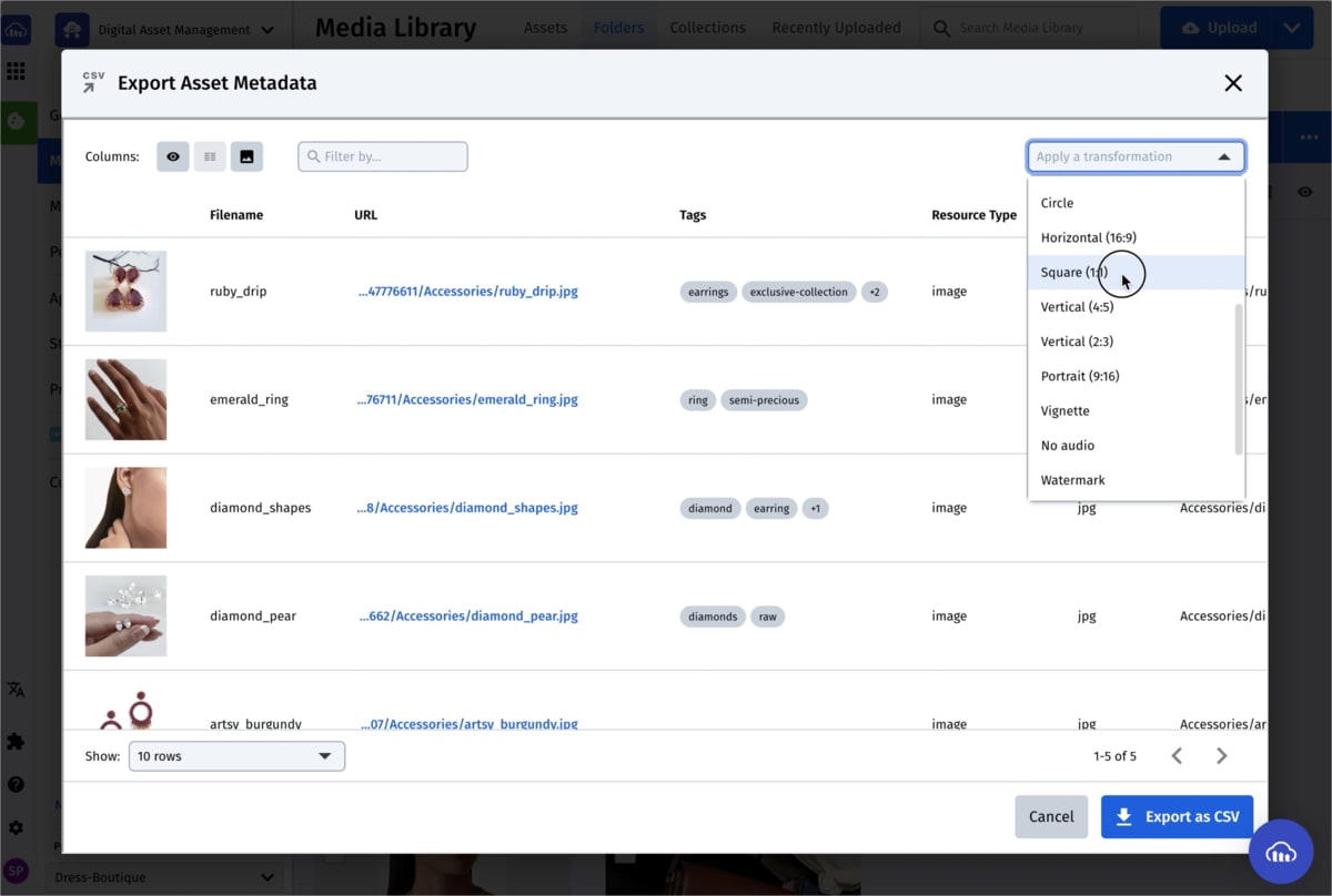 Export asset metadata app
