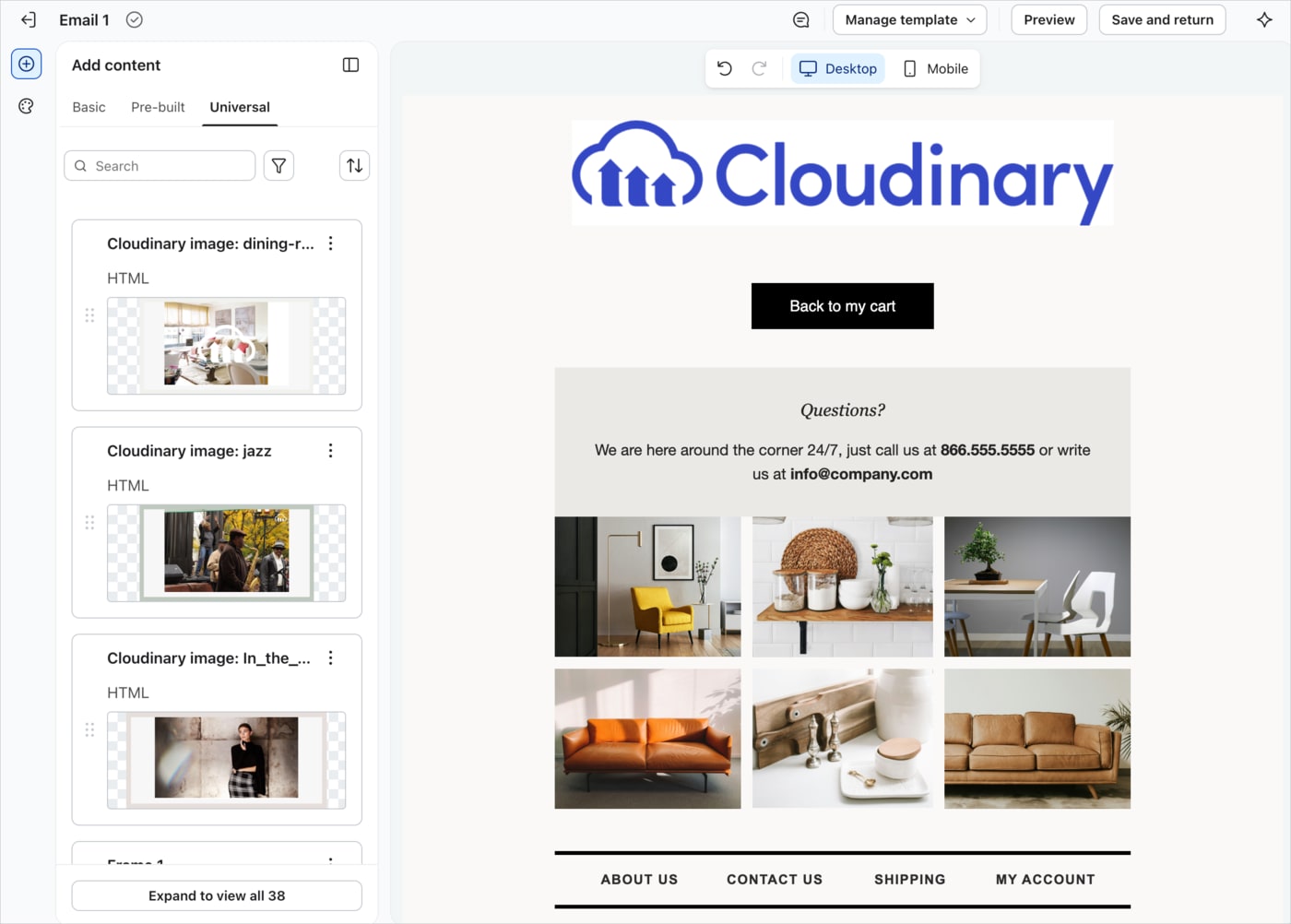 Add a Universal Content block to an email