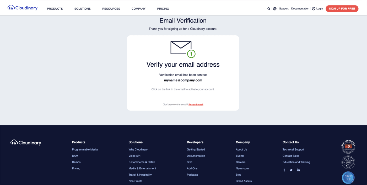 Screenshot showing verification email warning