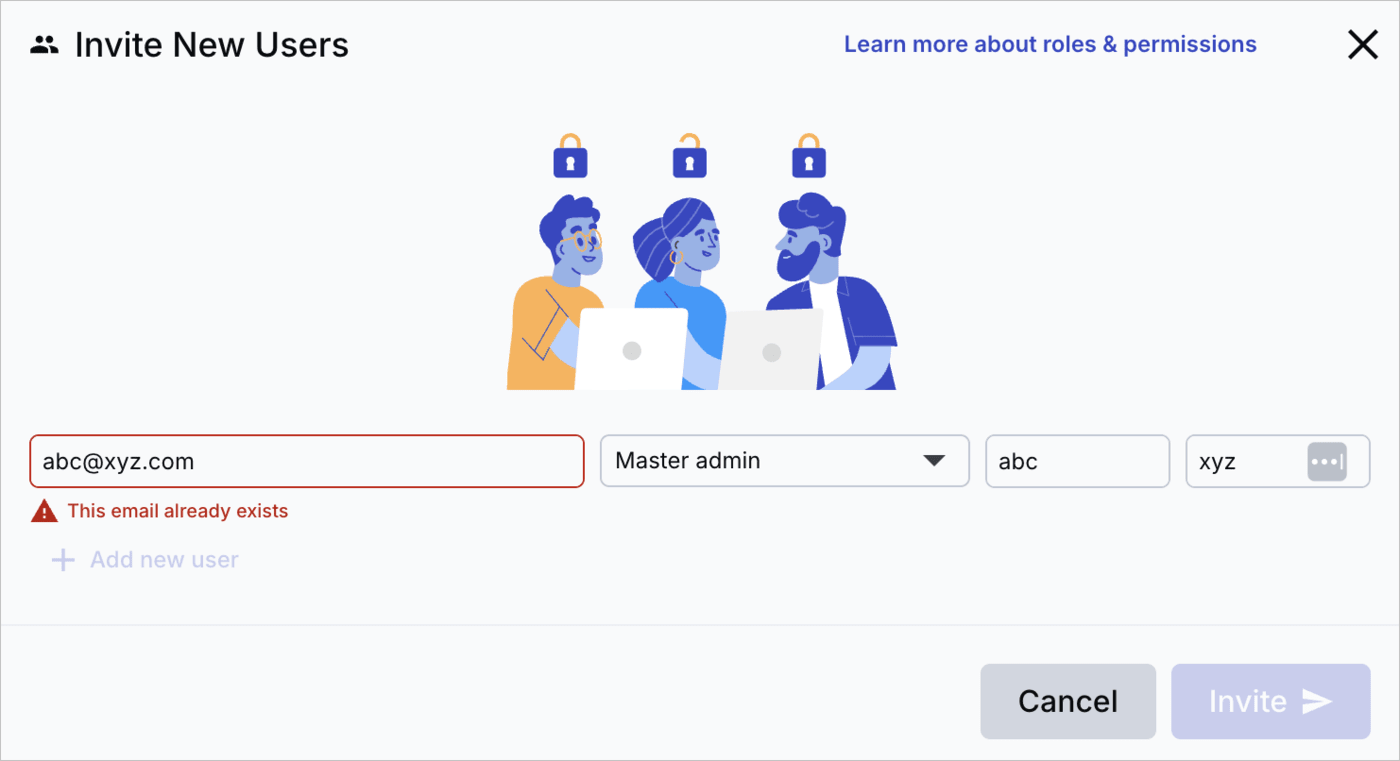 Duplicate email address error message