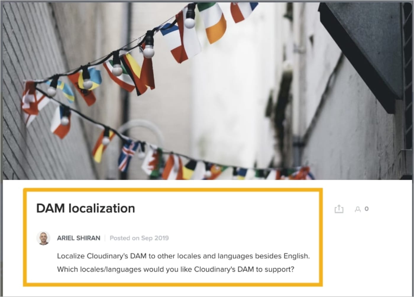 Example of Cloudinary Development Project Under Consideration and Displayed in the Product Roadmap.