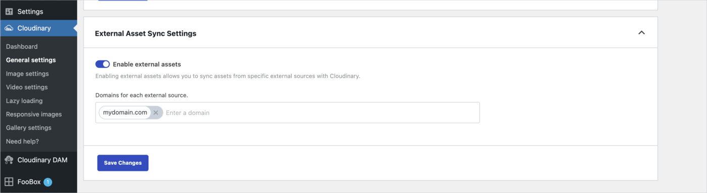 External Asset Sync Settings in Cloudinary WordPress plugin
