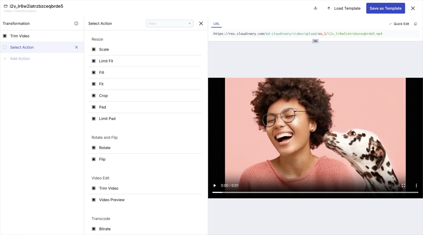 Save as Template and Load Template buttons in the Transformation Builder