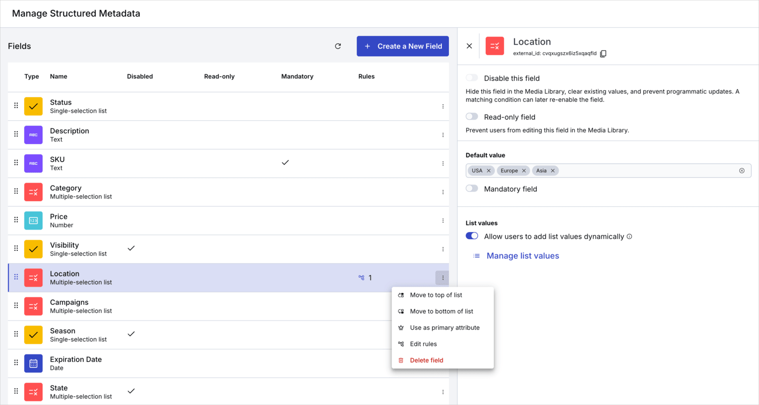Structured metadata field creation