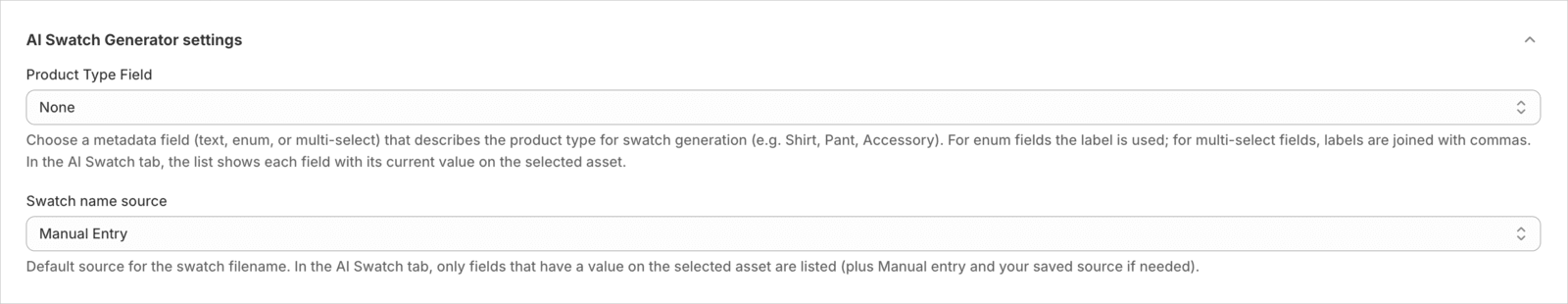 AI Swatch Generator settings AI Swatch Generator settings
