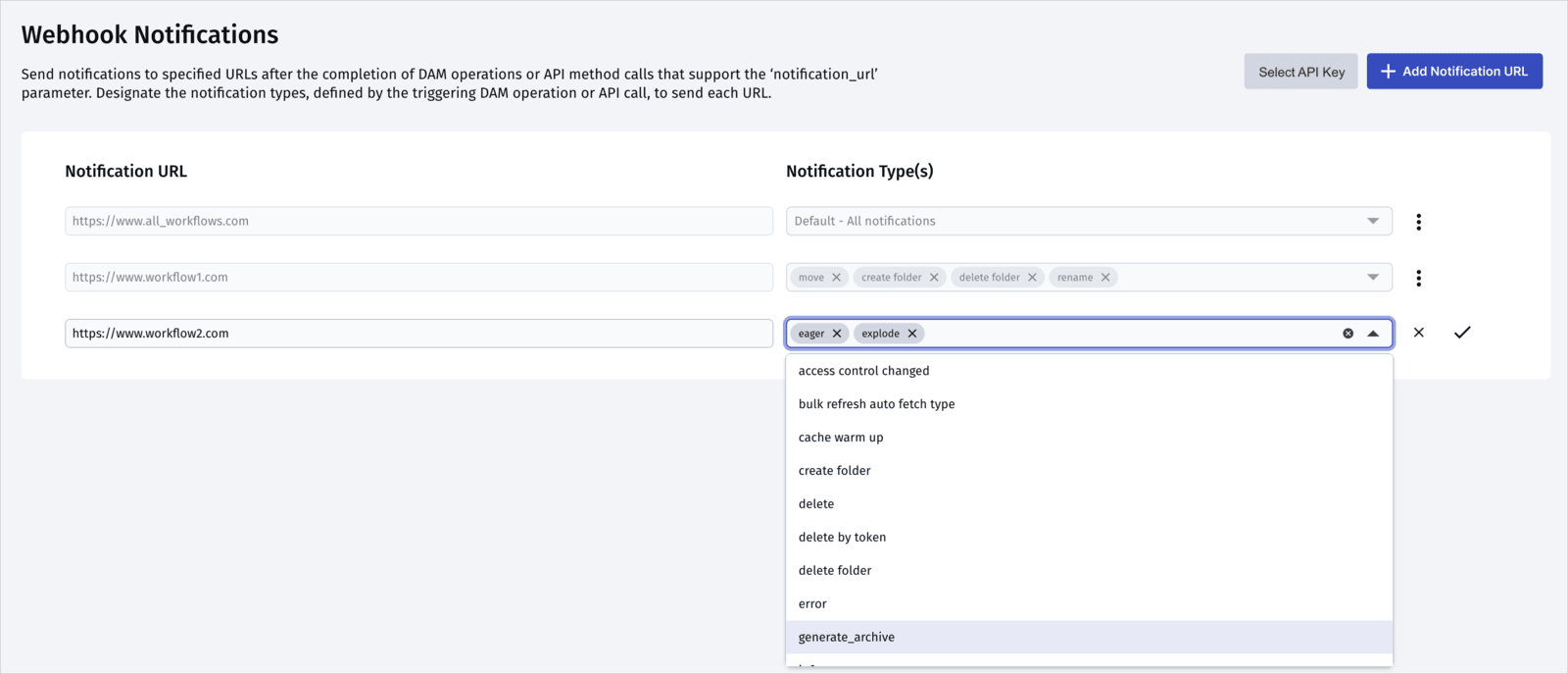 Webhook notifications UI