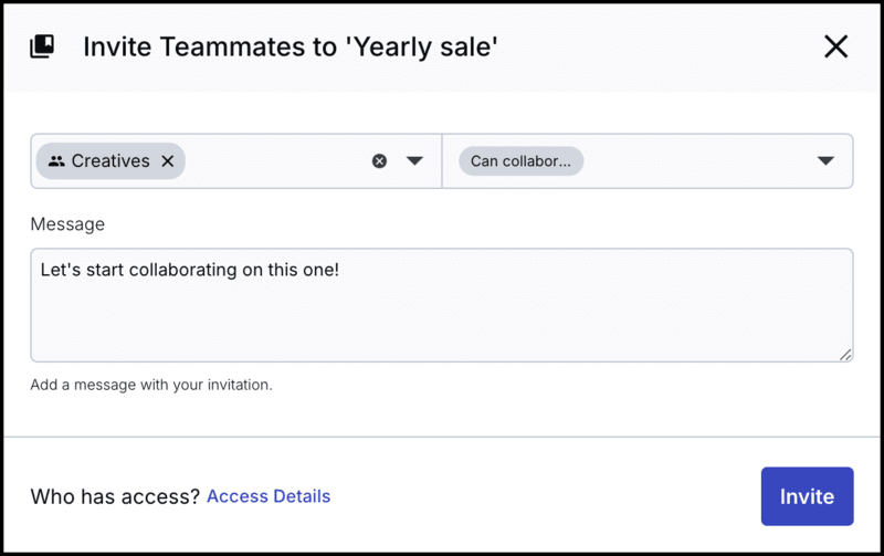Invite Teammates dialog box
