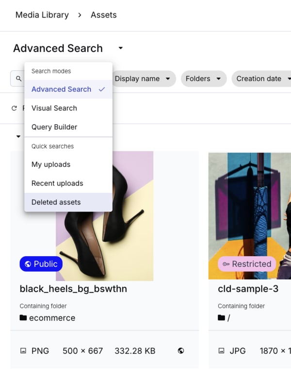 Navigate to deleted assets