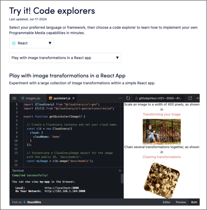 Code explorers and interactive demos page