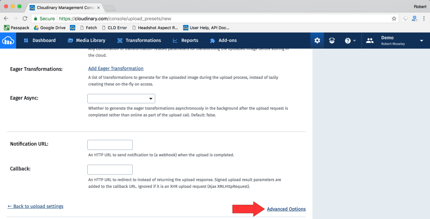 Advanced options for uploading presets