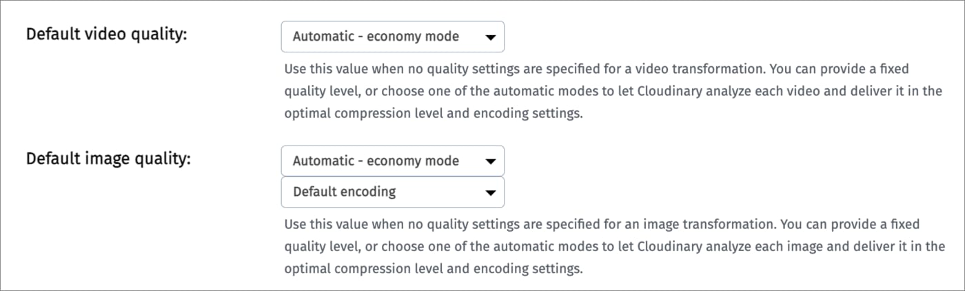 Default quality settings