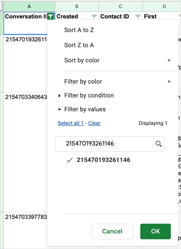 Filter on conversation ID