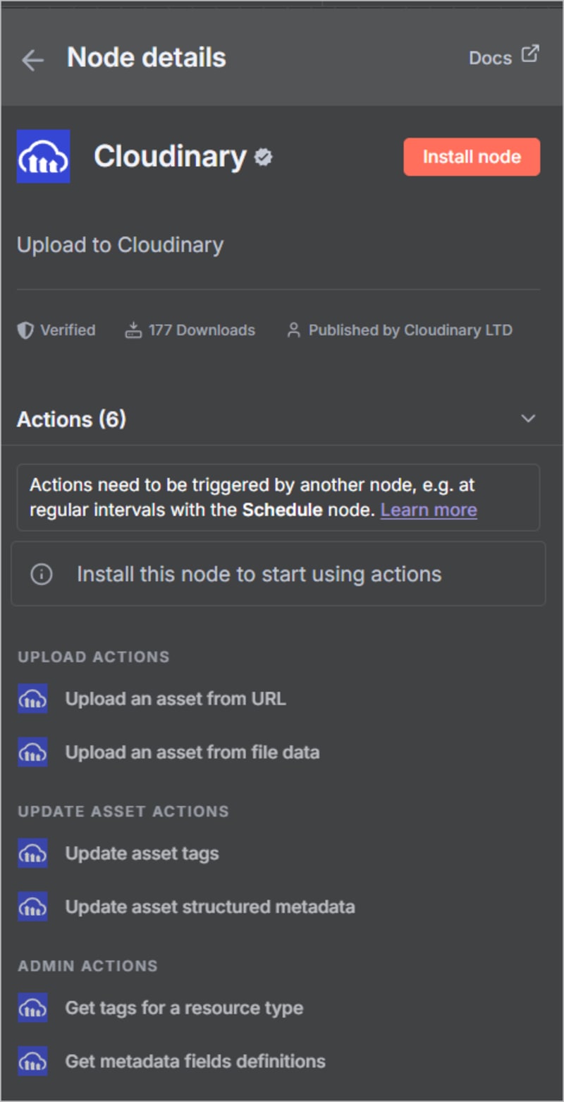 Cloudinary n8n integration Cloudinary n8n integration