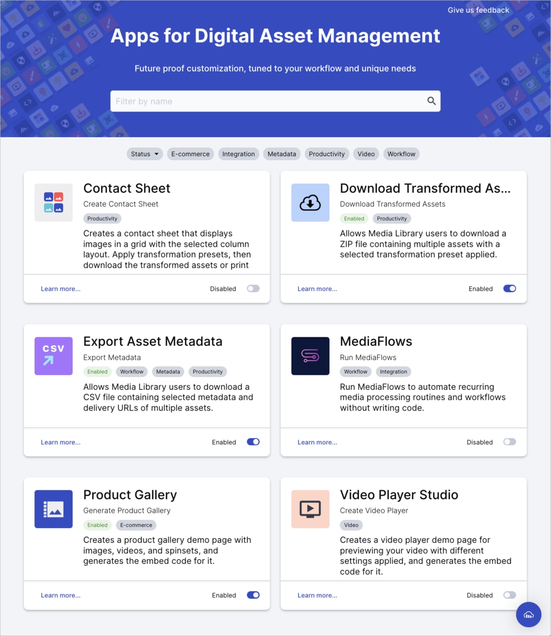 Apps selection page