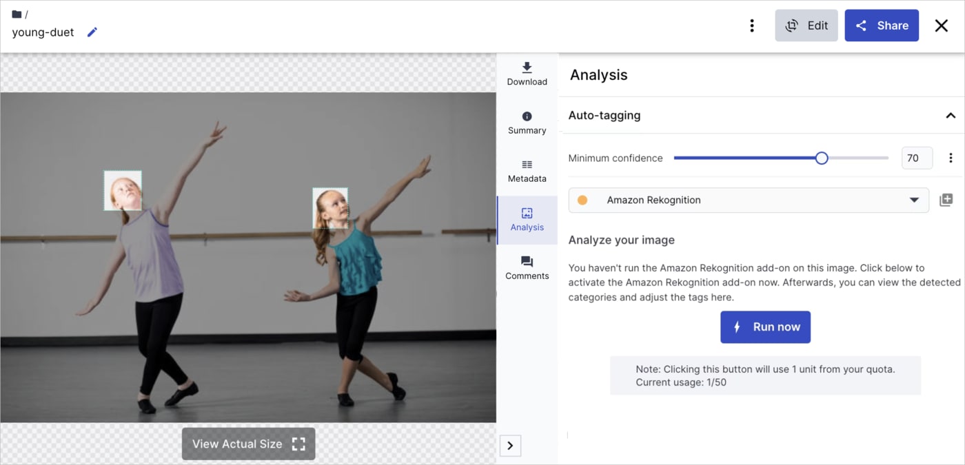 Apply auto-tagging in the Analysis tab of the asset management drill-down page