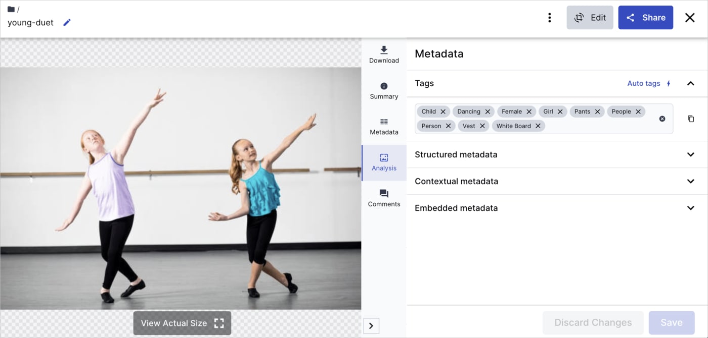 Check auto-tagging in the Metadata tab of the asset management drill-down page