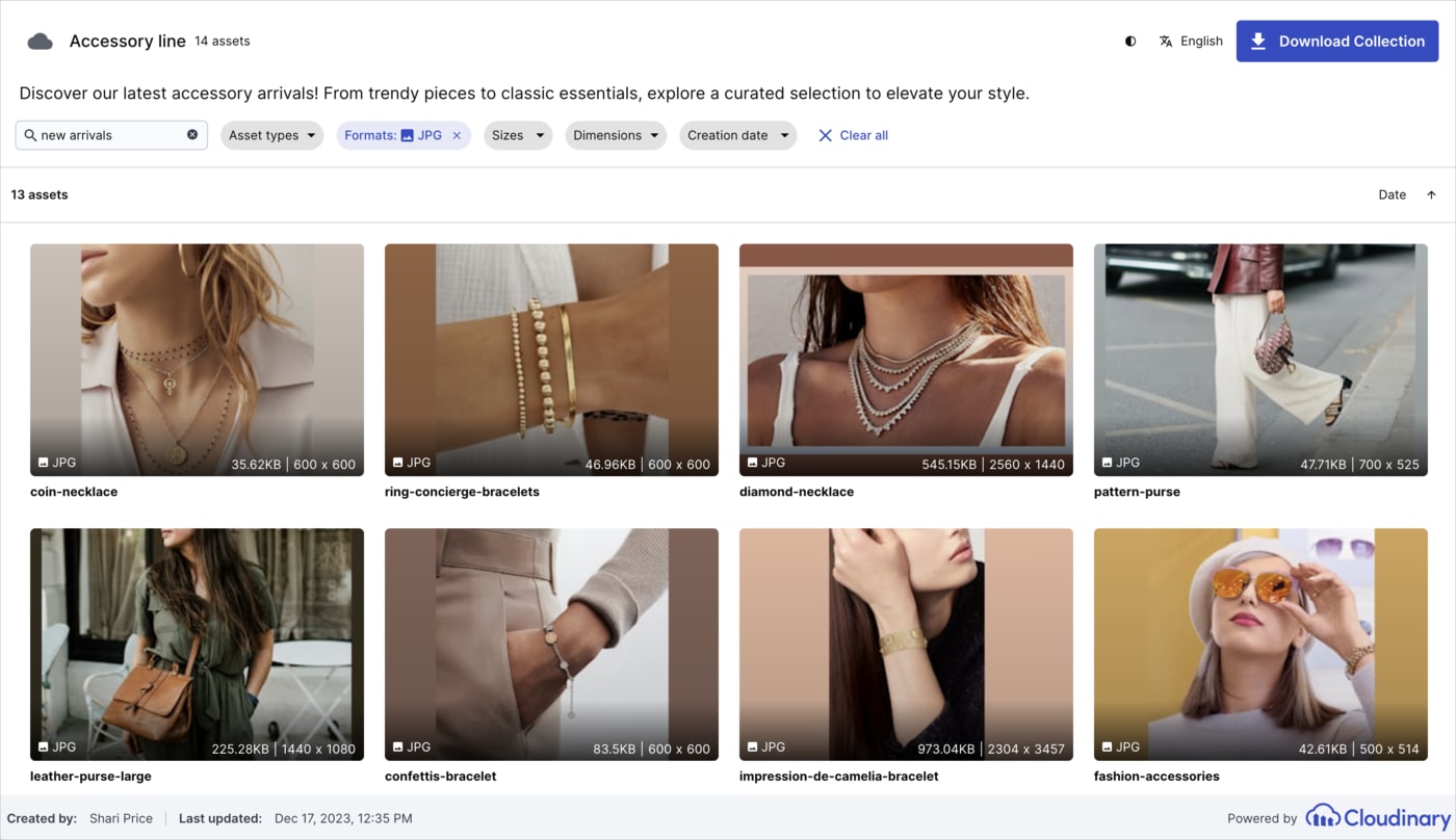 Externally shared collection web page