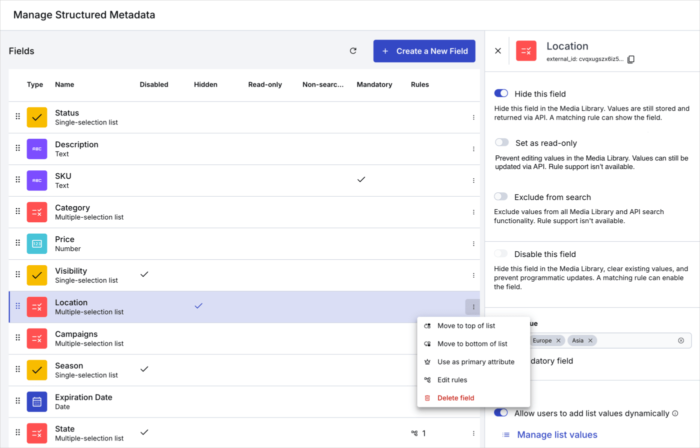 Structured metadata field creation