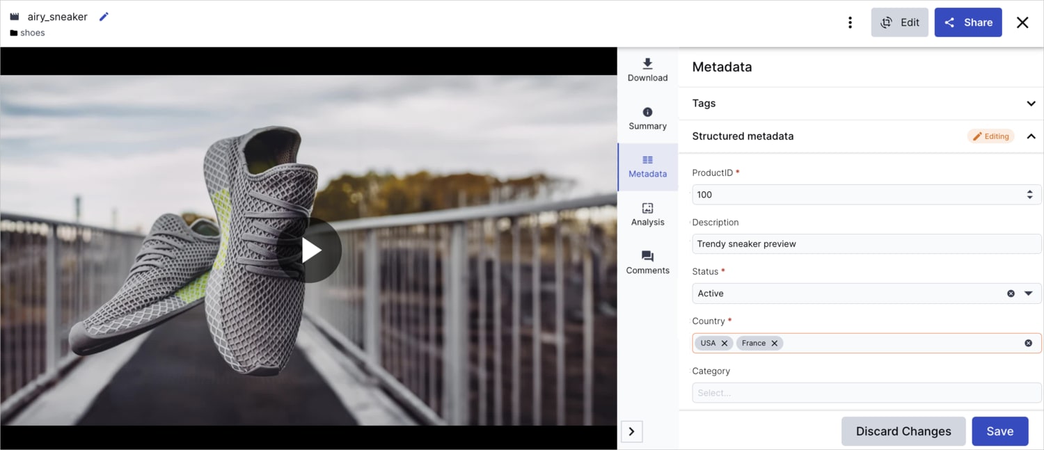 Sample structured metadata in Asset Management page