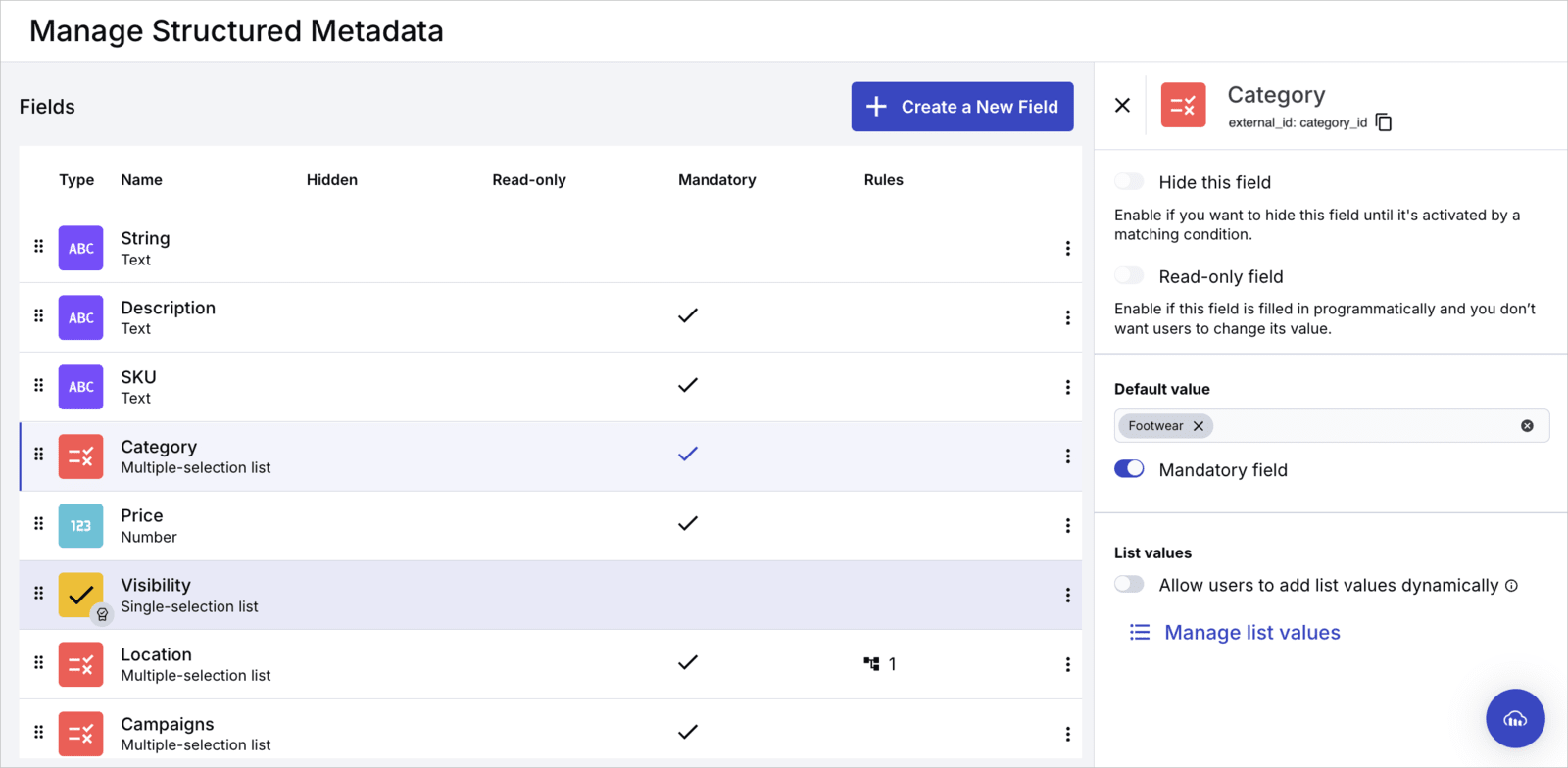 Create and manage structured metadata fields