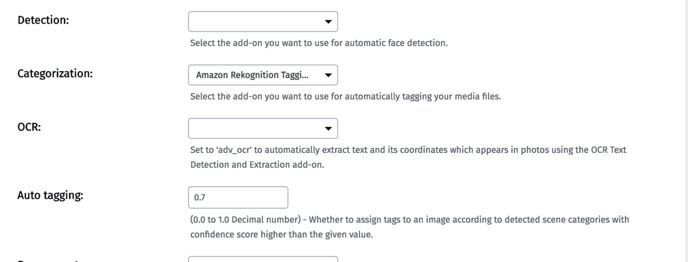 Setup of a confidence level for AI tagging