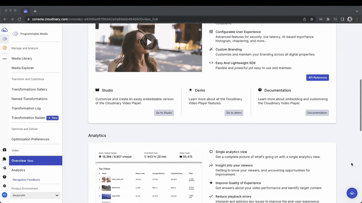Video overview page
